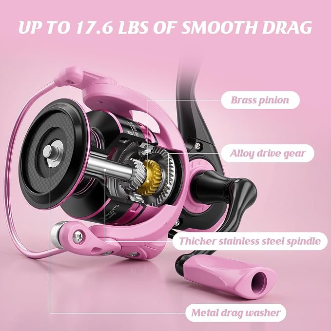 Telescopic Fishing Rod Reel Combo Pink Fishing Gear for Girls Women Men | 6.89FT Portable Collapsible Spinning Pole with Smooth Reel Lures Tackle Box Kit Travel Bag Saltwater Freshwater Angling Gift