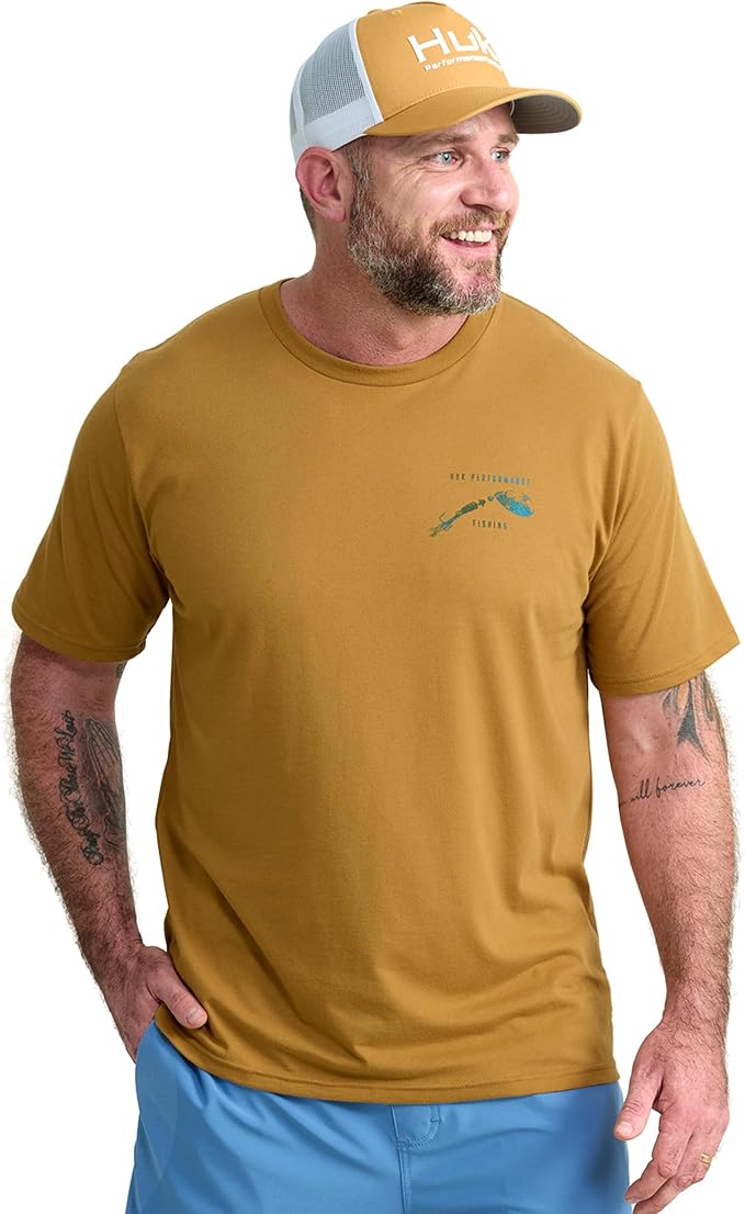 HUK Mens Performance Fishing Logo Tee, Short Sleeve T-Shirt for Men