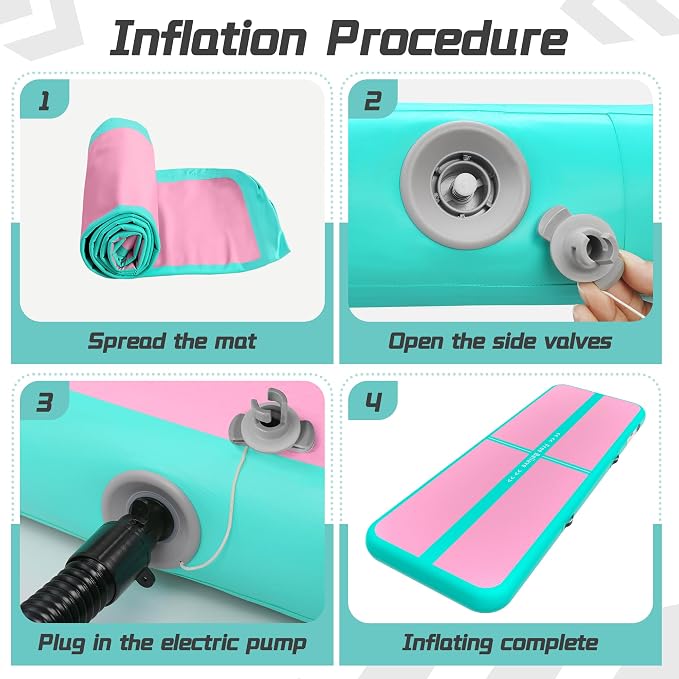 Pink Gymnastics Mat Inflatable Tumble Track Mats 10/13/16/20ft Training Mats for Home Air Mat for Kids with Pump 4”/6” Thick for Cheerleading/Yoga/Exercise/Parkour/Beach/Park/Water