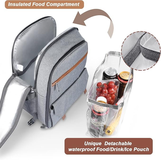 Sunflora Insulated Picnic Backpack for 2 Person Bag with Cooler Compartment, Wine Pouch, Blanket and Stainless Steel Cutlery Set for Couple, Lovers and Friends (Grey)