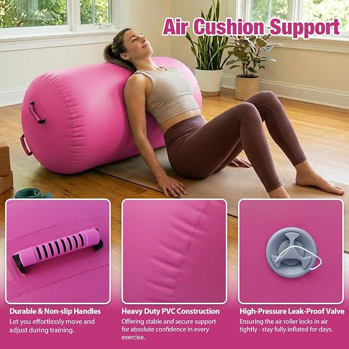 Gymnastics Air Roller Air Barrel Inflatable Tumbling Mat, Tumble Track Backhandspring Mat Gymnastic Equipment with Pump for Yoga Training Cheerleading Home Use