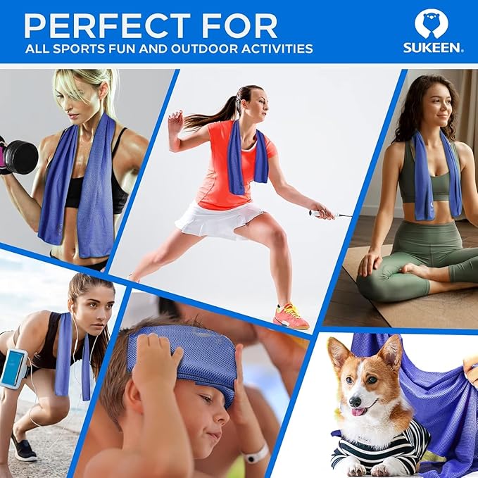 Sukeen Cooling Towels 12 Pack (40"x12"), Cooling Towels for Neck and Face, Gym Towels for Sweat, Microfiber Soft Breathable Chilly Towel for Gym, Yoga, Sports, Golf, Camping, Running, Fitness, Workout