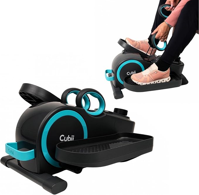 Cubii Total Body Under Desk Elliptical Bike with Built-in Upper Body Resistance Bands | Seated Exercise Machine - Arms + Legs Workout for Seniors & All Ages, 12 Resistance Levels, LCD Display