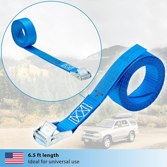 valonic Iceland - tie Down Straps - 4 Pack, 6.5 ft x 1 inch, 1100 lbs, Protection pad, TÜV Rheinl. Certified, cam Buckle - for roof Rack, Surfboard, Kayak, Boat and Bike, Black