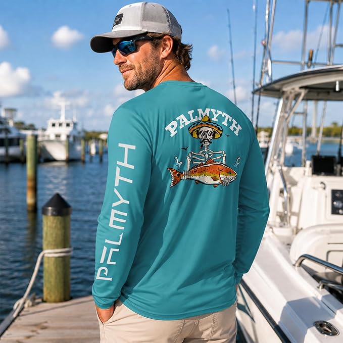 Palmyth Fishing Shirts for Men Long Sleeve UPF 50+ T Shirt Sun Protection | Quick Dry, Sun Protection, Myth-Cool Fabric, Fish Print, Moisture Wicking, Stretchy, Breathable, Fishing,Boating,Outdoor Wear
