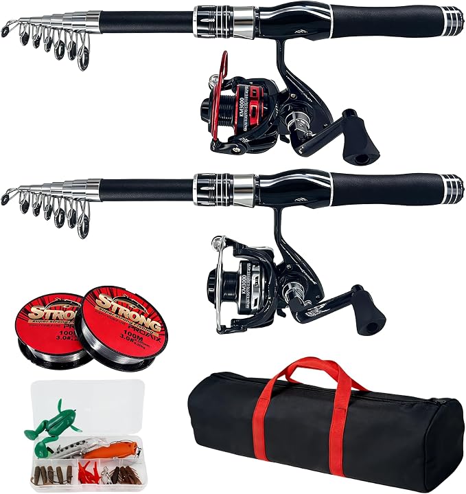 Fishing Rod, 6.9ft 2Pcs Telescopic Fishing Pole Set, Spinning Rod and Reel Combo with Carrier Bag Freshwater Fishing Rod and Reel Combos Kits Fishing Gear