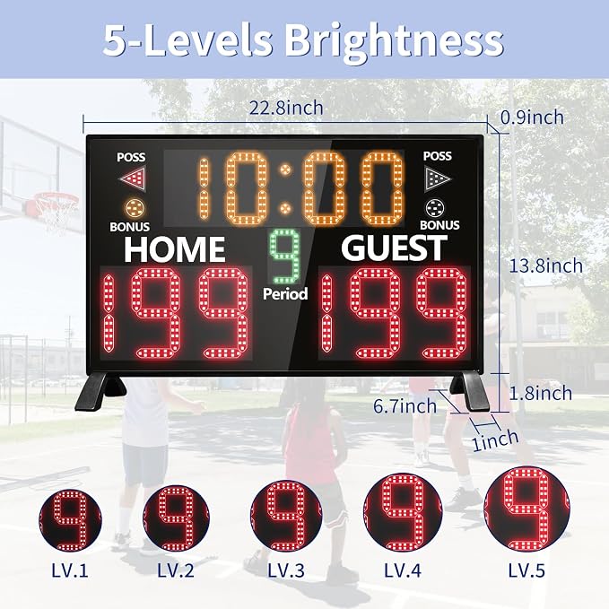 LUCKY TIME Electronic Basketball Scoreboard with Buzzer, Digital Scoreboard with Remote,Portable Score Keeper Battery Powered Score Board for Sports Games
