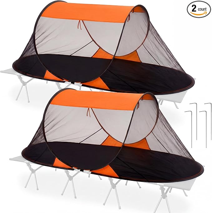 2 Pack Pop up Mosquito Tent for Camping 1 Person Instant Setup Foldable Bug Net Cot Tent with Ground Pin Portable Waterproof Screen Net for Cot Bed Hiking Summer Beach Outdoor