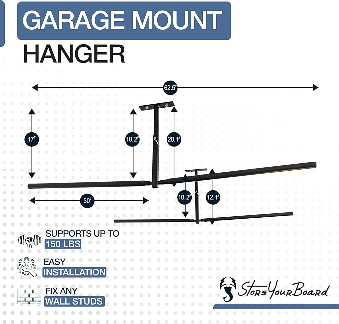 StoreYourBoard Standup Paddle Board and Surfboard Garage Storage Rack - Adjustable Ceiling Mount Hanger for SUP Storage, Heavy Duty Overhead Paddleboard Organizer for Garage, Space Saving Rack