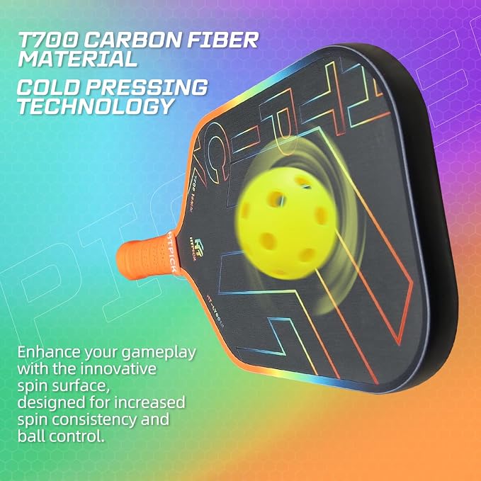 Pickleball Paddles, Carbon Fiber Pickleball Paddle High Grit & Spin with PP Honeycomb Core 16mm Thickness and Thermoformed Elongated Shape, Increased Power for Ultimate Spin & Consistency