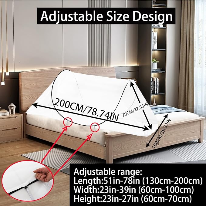 CMINGJ Large Pop Up Mosquito Tent, Portable Foldable Mosquito Net for Bed Camping Travel Patio，Mosquito Net for Adults Baby (78 * 39 * 27inch) (Black Adjustable Size)