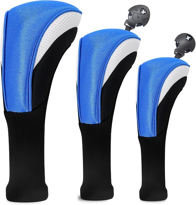 Golf Club Head Covers for Woods 3/4/5/6 Pieces Long Neck Mesh Sports Golf Club Headcovers Set with Interchangeable No. Tags 3 4 5 6 7 X Golf Accessories for Men Women