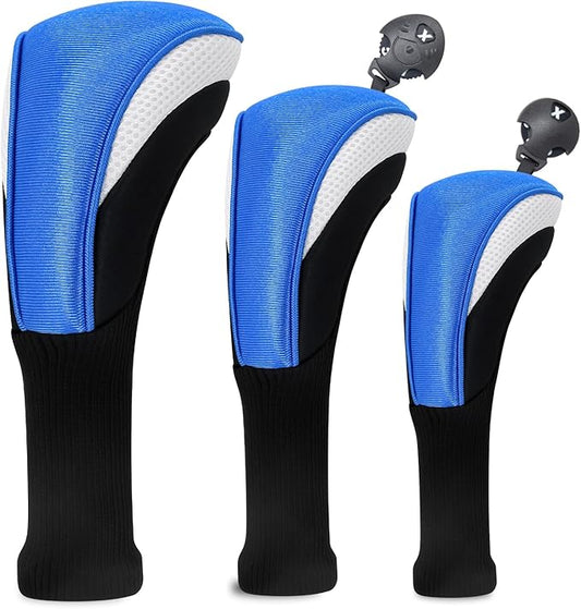 Golf Club Head Covers for Woods 3/4/5/6 Pieces Long Neck Mesh Sports Golf Club Headcovers Set with Interchangeable No. Tags 3 4 5 6 7 X Golf Accessories for Men Women