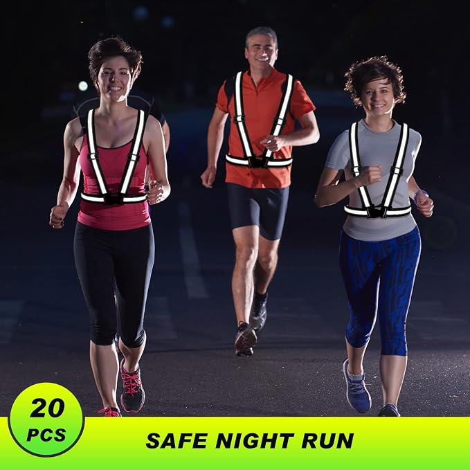 Hercicy 20 Pcs Reflective Vest High Visibility Safety Vests, Adjustable Running Gear Straps Lightweight Reflector for Construction (Black)