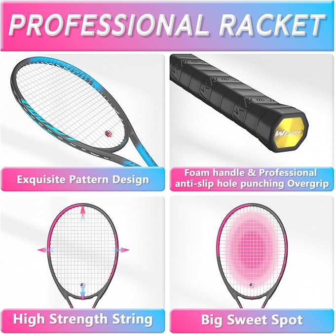 Pro Tennis Racket for Adults, 2 Player 27 inch Speed Tennis Racquet Acceptable for Beginner and Professional with 3 Tennis Balls, 2 Vibration Dampes, 2 Overgrips, Tennis Bag