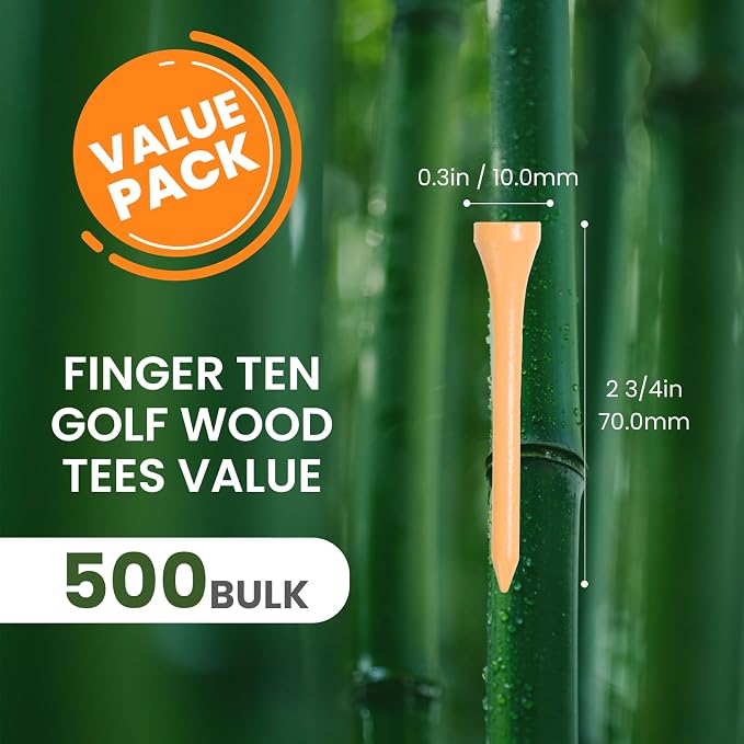 FINGER TEN Bamboo Golf Tees Wood 1 1/2 2 3/4 3 1/4 Inch Wooden Short Long Tee Color Bulk 250/500/1000/2000 Count for Men Women Kids in Red Pink USA Flag