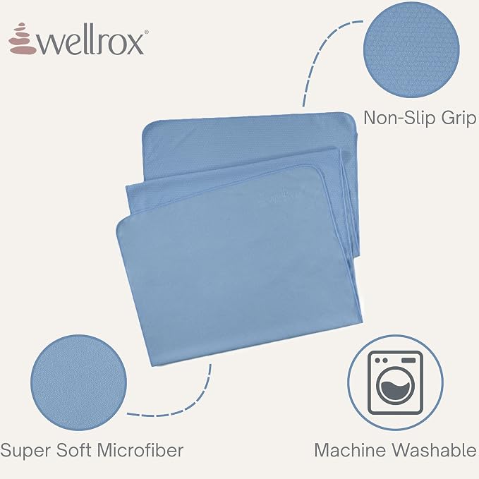 Wellrox Microfiber Yoga Mat Towel with Grip – Ultra Absorbent, Super Soft, and Quick Dry Hot Yoga Towel Non Slip for Pilates, Bikram, and Fitness Workouts (74” x 26”, Blue)
