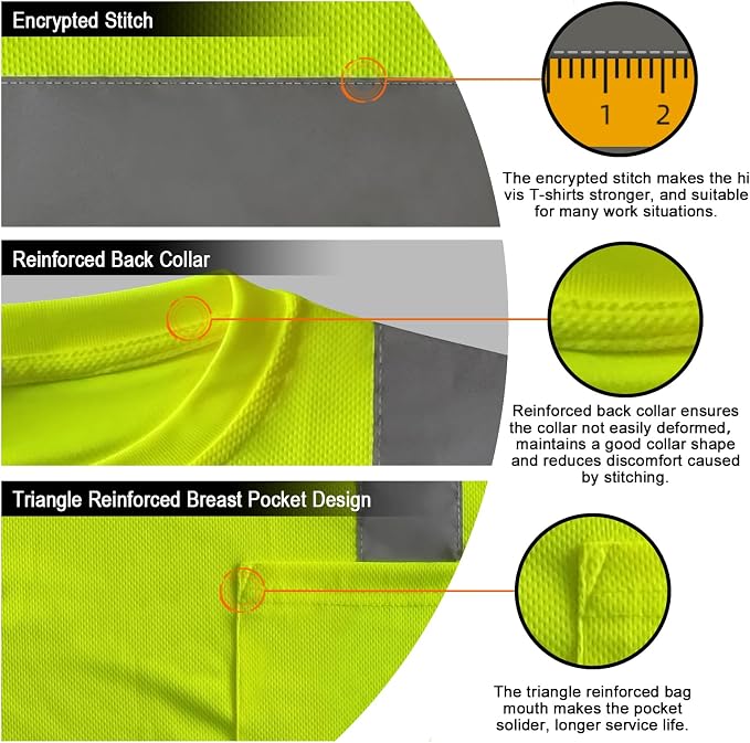 TCCFCCT High Visibility Shirts for Men Class 3 Construction Shirts with Pocket, Hi Vis Reflective Safety Work Shirts for Men Women, Short Sleeve with Black Bottom, Durable & Breathable, DP-Yellow 3XL
