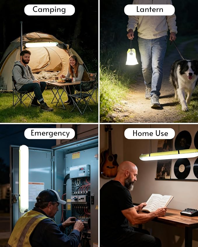 24" Inflatable Solar Camping Lantern,Magnetic LED Tube Light with USB-C 2000mAh Phone Charger,IP66 Waterproof TPU Tent Light for Hurricane Emergency,Backpacking & Off-Grid Survival (Green)