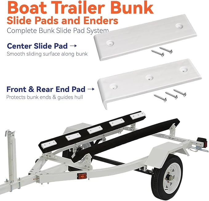Boat Trailer Bunk Slide Pads and Enders for Easier Launching & Loading, 3" x 10" Boat Trailer Bunk Slicks