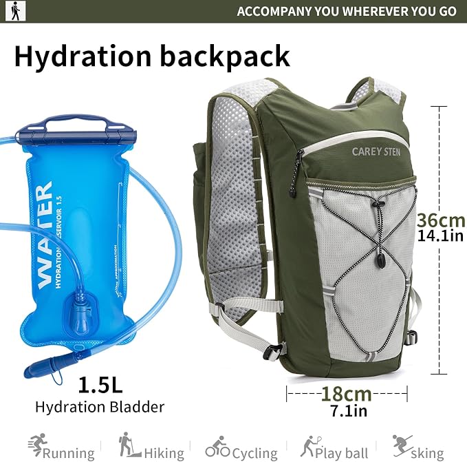 Carey STEN Lightweight Running Hydration Vest, Breathable Outdoor Backpack for Trail Running, Hiking, Cycling & Marathon, Suitable for Both Men and Women
