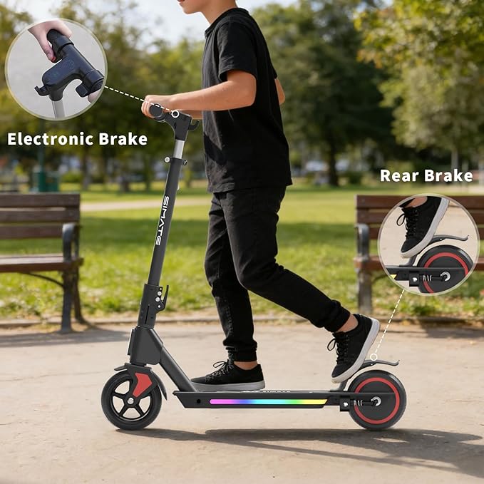 SIMATE Electric Scooter for Kids Ages 6-14, 3 Adjustable Heights 34"/37"/39", LED Display & Colorful Lights, Foldable Kids Electric Scooter, 8.7 MPH Safe Speed, Gifts for Boys Girls