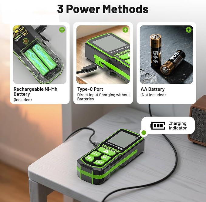Huepar 330Ft Green Laser Measuring Tool with APP Control, 5 Years Warranty, Rechargeable Bluetooth Distance Meter, ±1/16" High Accuracy, Angle Sensor, Multiple Modes, IP54, for Home & Construction