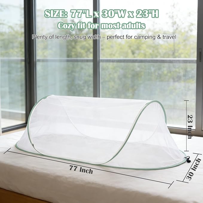 FORUP Pop Up Mosquito Tent | Quick Setup Portable & Foldable Mosquito Net for Bedroom, Camping, Patio (77 * 30 * 23 Inch)