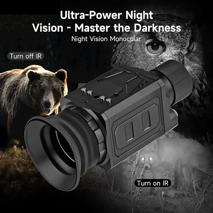 4K Ultra HD Night Vision Monocular, 100% Darkness, 800M Long Range, Portable Rechargeable Tactical IR Night Vision Tripod, Handheld for Hunting, Camping, Wildlife & Surveillance
