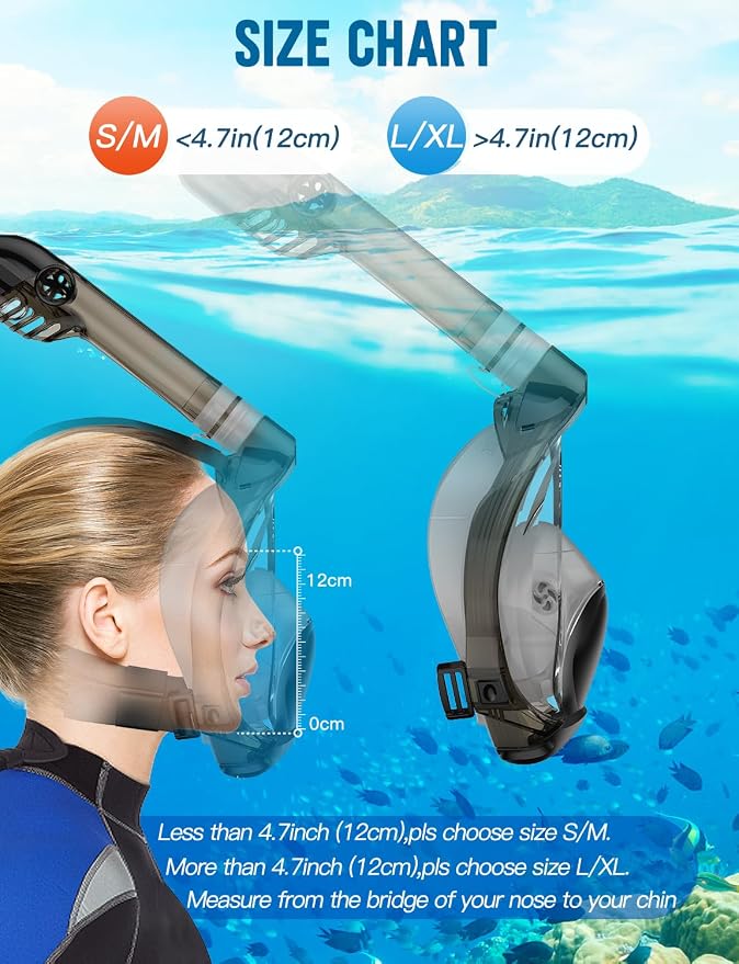 Full Face Snorkel Mask for Adults, 180° Panoramic Anti-Fog Snorkeling Gear with Dry Top System & Camera Mount, Foldable Anti-Leak Design for Travel, Swimming & Ocean Snorkeling