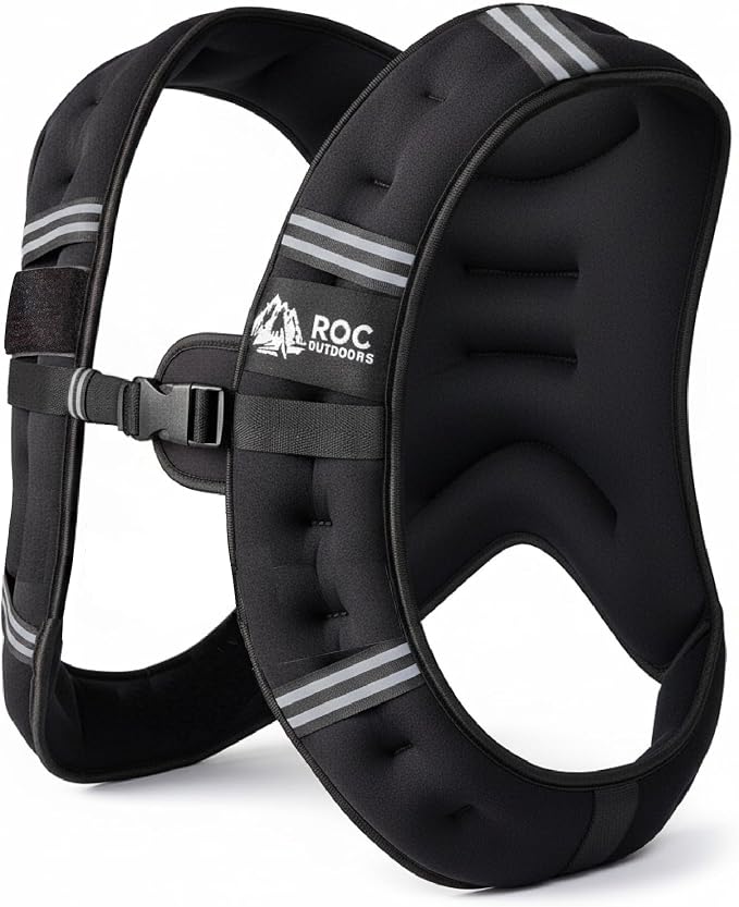 Roc Outdoors Weighted Vest W/ Rub-Free Technology for Woman and Men, 5lb/10lb/15lb/20lb/30lb Weight Vest with Reflective Stripe for Workout, Strength Training, Running, Walking, Fitness, Weight Training, Weight Loss, Weightlifting