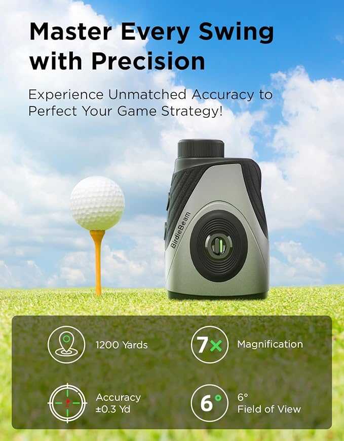 Golf Rangefinder with Slope, 1200Y Laser Range Finder for Golf, 7X Magnification, Flag Lock with Vibration, Magnetic Cart Mount, Ultra-Clear Display, USB-C Rechargeable, Waterproof
