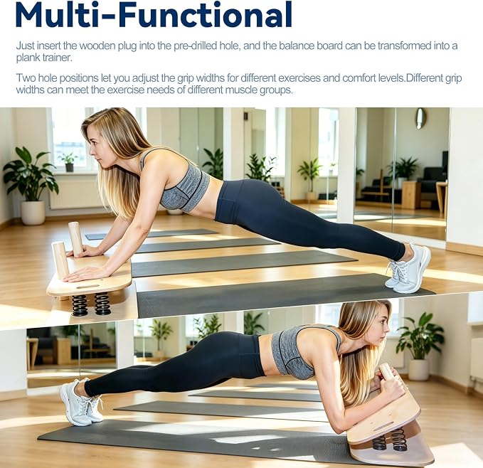Wooden Balance Board & Wobble Board with Spring System, Adjustable Balance Board for Standing Desk, Stability Trainer for Physical Therapy, Core Strength, Posture Improvement & Home Office Use
