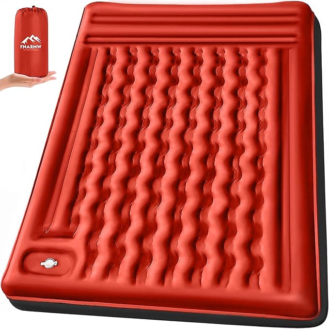 FNARMW Double Sleeping Pad Camping, Self Inflating 6'' Extra-Thick 2 Person Pillow Built-in Foot Pump Waterproof Inflatable Sleeping Mat Backpacking, Tent, Hiking, Portable Camping Pad (Orange-Black)