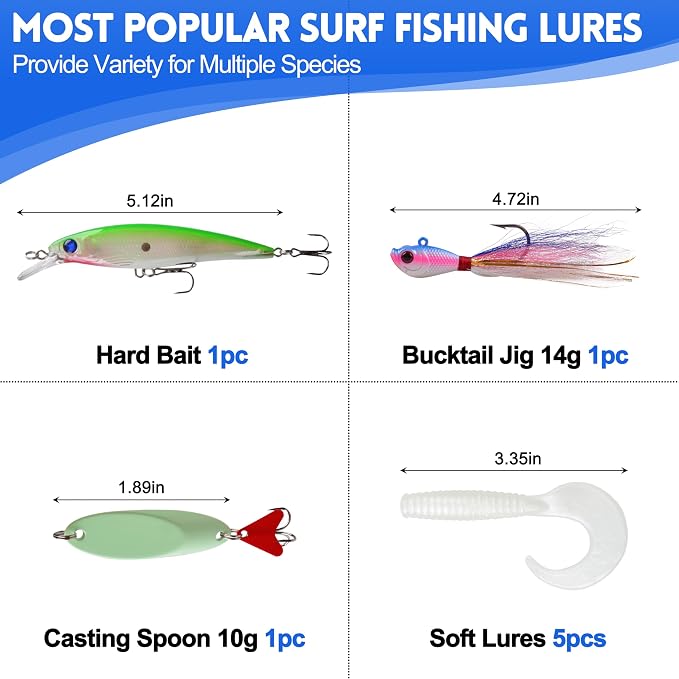 150pcs Ocean Saltwater Fishing Lures Surf Tackle Kit | Saltwater Surf Tackle Kit Ocean Fishing Lures Fish Finder Rigs Bucktail Jig Weight Sinker Leader Surf Fishing Accessories