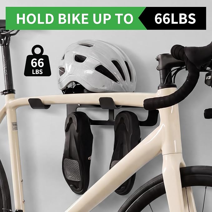 Bike Wall Mount Rack Indoor Bike Storage Garage Bike Rack Wall Mount with Shelf and Hooks Store Your Helmet and Shoes Heavy-Duty Adjustable Bike Hanger for a Single Road, Mountain Bicycle