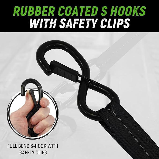 Retractable Ratchet Straps(4 Pack) - 1in x 10ft Self Retracting Ratchet Straps with Soft Loops, 1,500 lbs Break Strength Retractable Tie Down Straps, Easy Retract for Motorcyle, Cargo, Truck, Trailer
