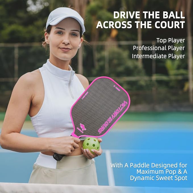 Pickleball Paddles, Carbon Fiber Pickleball Paddle High Grit & Spin with PP Honeycomb Core 16mm Thickness and Thermoformed Elongated Shape, Increased Power for Ultimate Spin & Consistency