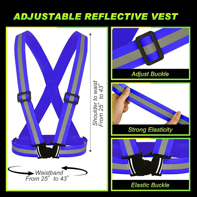 Hercicy 20 Pcs Reflective Vest High Visibility Safety Vests, Adjustable Running Gear Straps Lightweight Reflector for Construction (Blue)