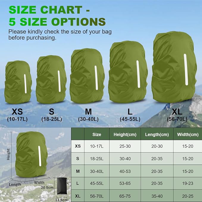 LAMA 2 Pack Waterproof Rain Cover for Backpack, Reflective Rucksack Rain Cover for Anti-Dust/Anti-Theft/Bicycling/Hiking/Camping/Traveling,S Size (for 18L-25L Backpack), 1 Pcs Black+1 Pcs Army Green