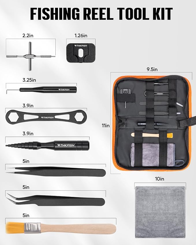 THKFISH Fishing Reel Maintenance Kit, Reel Repair Tool Kit, Fishing Reel Cleaning Set with Spool Pin Remover and 28 in 1 Screwdriver or 38 in 1 Electric Screwdriver