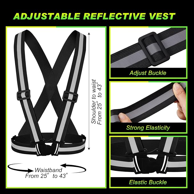 Hercicy 20 Pcs Reflective Vest High Visibility Safety Vests, Adjustable Running Gear Straps Lightweight Reflector for Construction (Black)