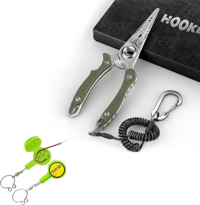 HOOK-EZE Fishing Gear Knot Tying Tool with 17-4 Fishing Pliers | Saltwater Fishing Gear with G10 Handles |Fishing Accessories for Beginner Anglers (Green)