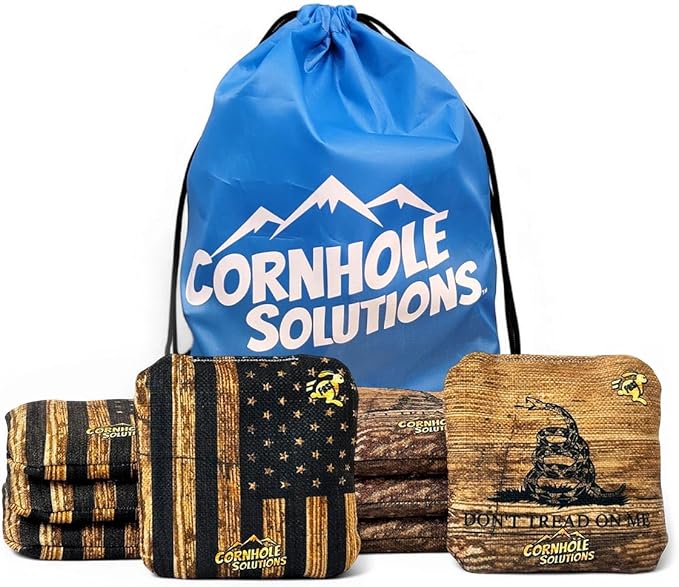 Cornhole Solutions - Professional Cornhole Bags Set of 8 – Regulation 6"x6" – USA Flag Designs – Resin Filled + Tote Bag