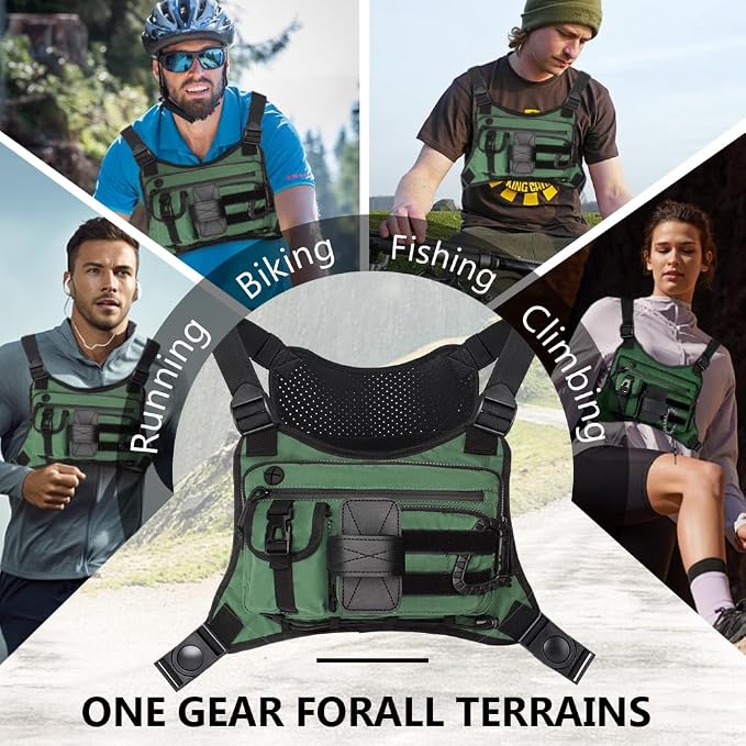 Outdoor Sports Chest pack for men with Gloves, EDC Chest bag for Travel, Lightweight Chest Rig Pouch, Tactical Running Chest Vest for Hiking, Cycling, Fitness, Motorcycle Riding, Workouts