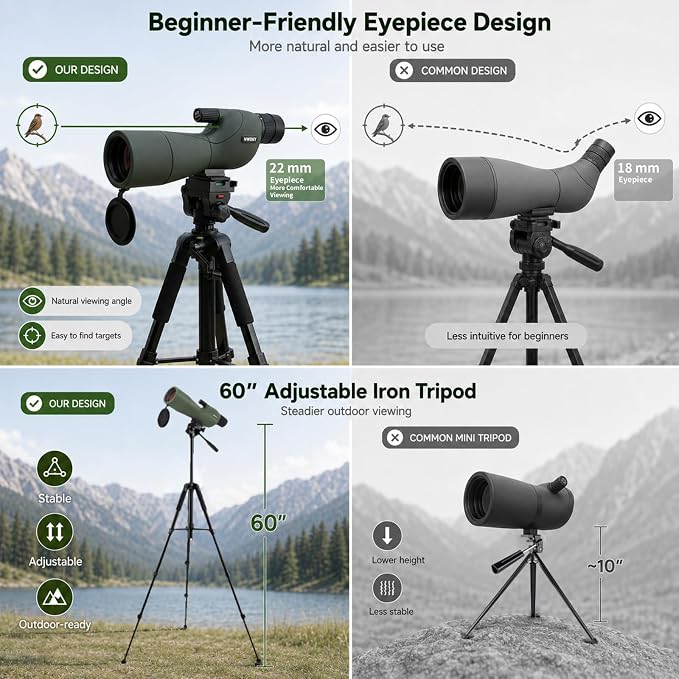 NWDEY 25-75X60 Spotting Scope with Upgraded 60in Tripod, BAK4 Prism & FMC 60mm Lens, Spotting Scope for Target Shooting, Bird Watching, Hunting & Outdoor Observation, Phone Adapter, Carry Bag