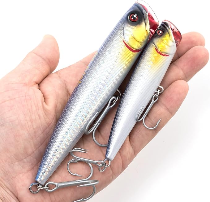 Dr.Fish Popper Saltwater Fishing Lures, 4/5.5 Inches GT Popper VMC Treble Hooks Surf Fishing Lures for Bass Striper Pike Salmon Offshore