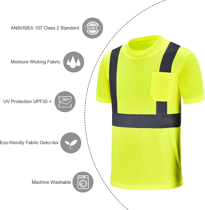 A-SAFETY Safety Shirt,High Visibility Work T Shirt Long Short Sleeve Class 3 (XS-6XL)