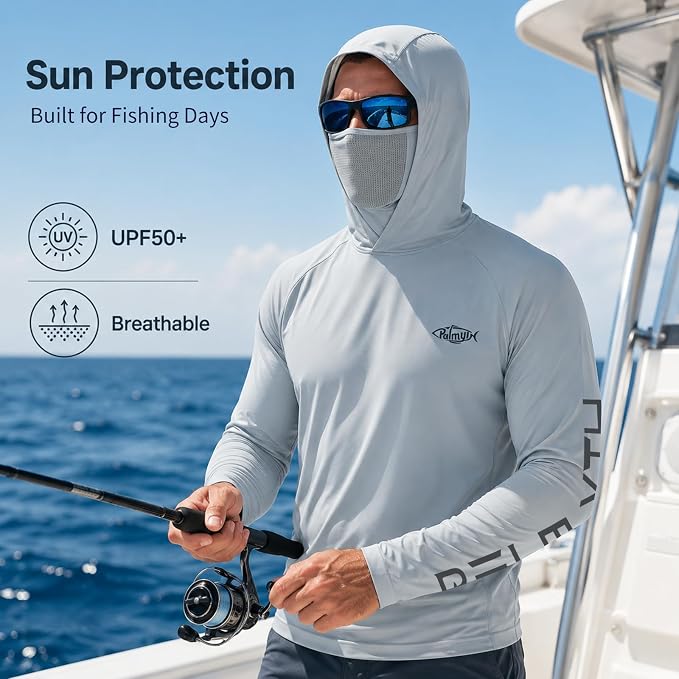 Palmyth Men's Fishing Hoodie Shirt UPF 50+ Quick-Dry Breathable Long Sleeve | Long Sleeve Fishing Shirt, UPF 50+ Sun Protection, Quick-Dry Fabric, Breathable Mesh Back, Built-in Face Mask, 4-way Stretch