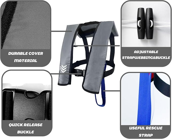 Manual Inflatable Life Jacket|Life Vest for Adults|PFD Low Profile|Supports up to 330 lbs(YSH700)